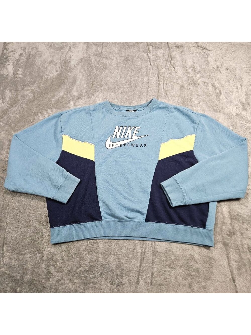 Nike Sweatshirt Womens L Blue Heritage Fleece Colorblock Center Swoosh Cropped